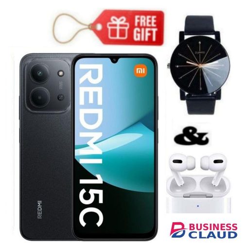 XIAOMI Redmi 15C, 6.9'',up to 8GB Extended RAM(4+4)+ 128GB Storage, Battery: 6000 mAh, Black + Aipods & Watch
