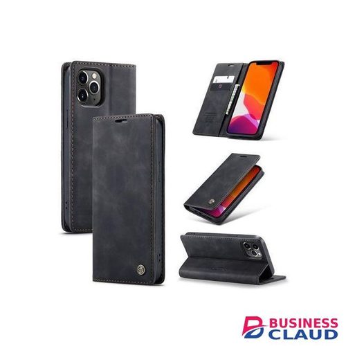 Caseme Phone Case For Wallet Retro Black Suede Leather Flip Case For IPhone 12 Pro