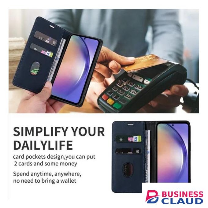 Infinix Hot 8 Premium Leather Flip Wallet Magnetic Cover Case, Protective Phone Cover with Card Slots, Kickstand and Magnetic Closure, Blue
