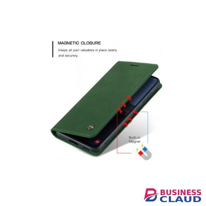 Infinix Hot 50 Pro Plus Retro Flip Wallet Suede Leather Cover Case, All-Round Protective Phone Case with Card Holder and Foldable Stand, Green