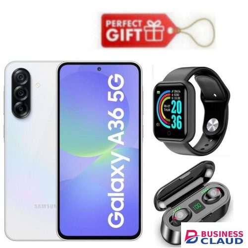 Samsung Galaxy A36 5G, Display 6.7", Storage 256GB + 8GB RAM (Dual SIM) 4G, 50MP, 5000mAh- White+ Watch & F9 Ear Buds