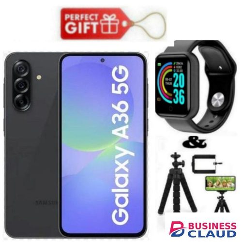 Samsung Galaxy A36 5G, Display 6.7", Storage 256GB + 8GB RAM (Dual SIM) 4G, 50MP, 5000mAh- Black+ Tripod Stand & Watch