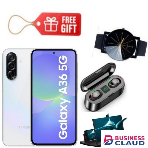 Samsung Galaxy A36 5G, Display 6.7", Storage 256GB + 8GB RAM (Dual SIM) 4G, 50MP, 5000mAh- White+ Magnifier & Watch & F9 Earbuds