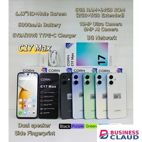 Corn C17 Max, 6.67'', 64GB Storage + 5GB (2+3)GB Extended RAM, 5000mAh - Blue (1YR WRTY)