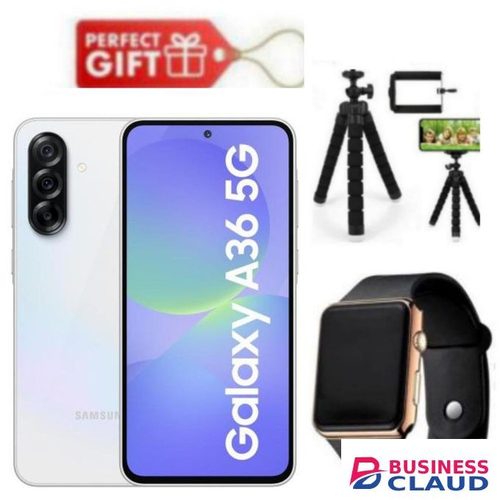 Samsung Galaxy A36 5G, Display 6.7", Storage 256GB + 8GB RAM (Dual SIM) 4G, 50MP, 5000mAh- White+ Watch & Tripod Stand