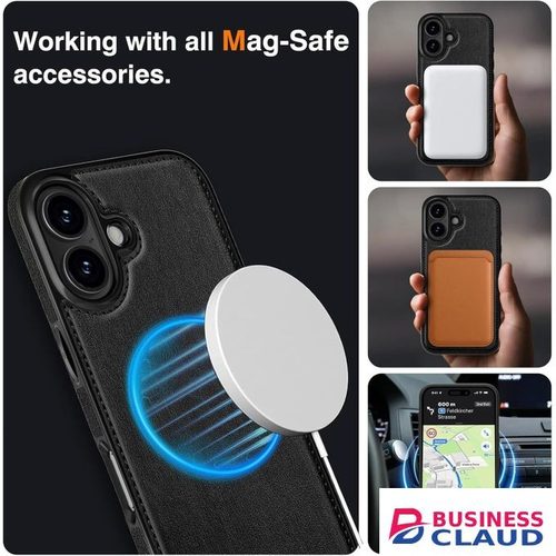iPhone 16 Case Magsafe Leather with Camera Lens Cover, Magnetic Soft PU Vintage Leather Phone Case for Men & Women, Slim Designer Case