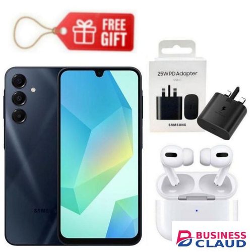 Samsung GALAXY A16, Display 6.7'',Storage 256GB ROM + 8GB RAM -(DUAL SIM) 50MP,4G, 5000mAh, Black+ Adapter & Air Pods