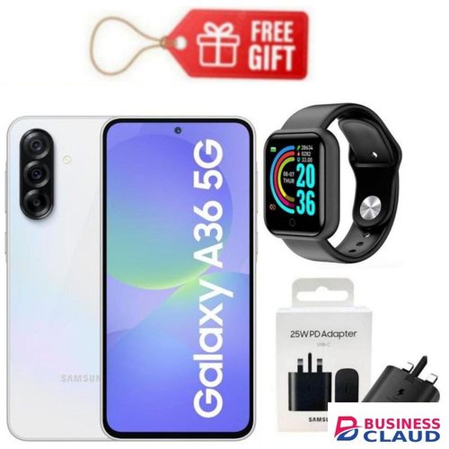 Samsung Galaxy A36 5G, Display 6.7", Storage 256GB + 8GB RAM (Dual SIM) 4G, 50MP, 5000mAh- White+ Adapter & Watch