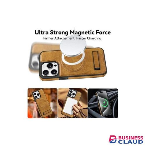 For iphone 15 Pro Case with Stand, Luxury Business Genuine Leather Magsafe Magnetic Kickstand Phone Case for iphone 15 Pro