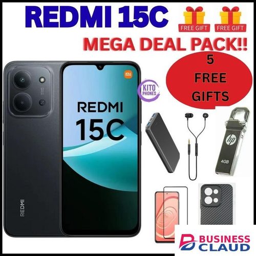 Redmi 15C 256GB Storage Upto 16(8+8)GB Ram 6.9'' 50MP Main Cam +8MP front 6000mAh 33W Fast Charger -BLACK(1 YEAR WARRANTY) +FREE GIFTS(POWERBANK+PROTECTOR+FLASH+COVER+EARPHONES)
