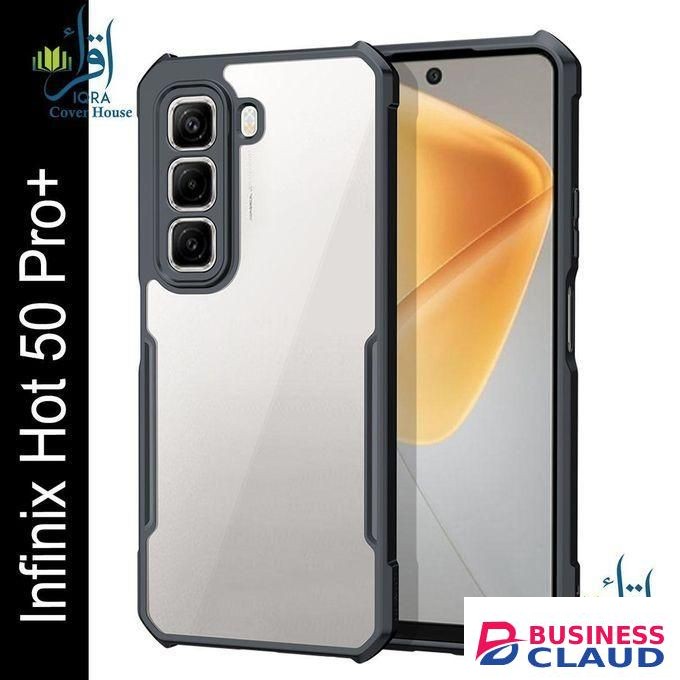 Hybrid Armor infinix hot 50 pro plus Back Cover Case with Hinge Protection (Shockproof Case + PC + Black TPU Bumper)