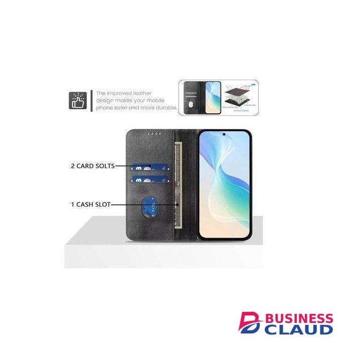 INFINIX HOT 60 Pro Plus Luxury Leather Flip Wallet Magnetic Cover Case – Black, Shockproof, Kickstand, Card Slots, Magnetic Closure