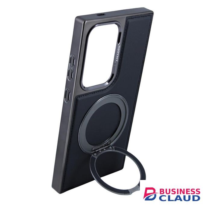 NJOYNY Magnetic Ring Stand Case with Camera Lens Protector and Shockproof Design for Samsung S25 Ultra - Black Edition