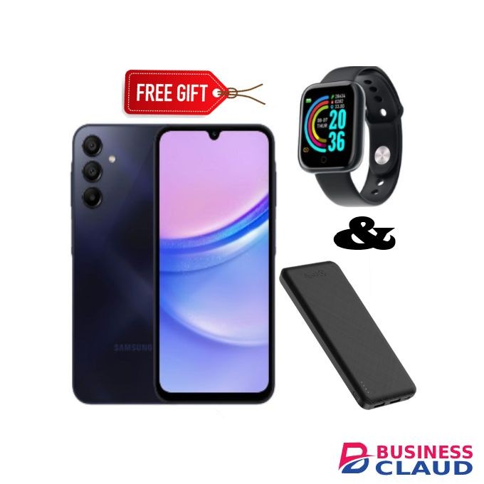 Samsung GALAXY A15, 6.5'', 4GB RAM + 128GB ROM, DUAL SIM, 50MP, 5000mAh - Black + Smart watch & Power Bank