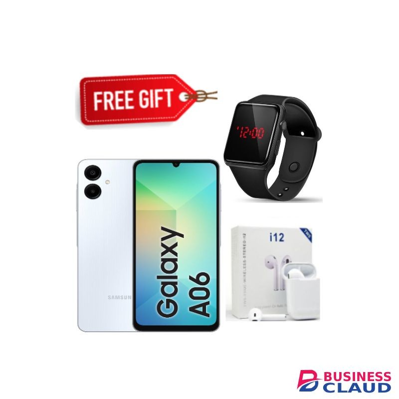 Samsung A06, 6.7'' Display, 4GB RAM + 64GB ROM (Dual Sim) 50MP Camera, 5000mAh - Light Blue + LEDWatch+Pods