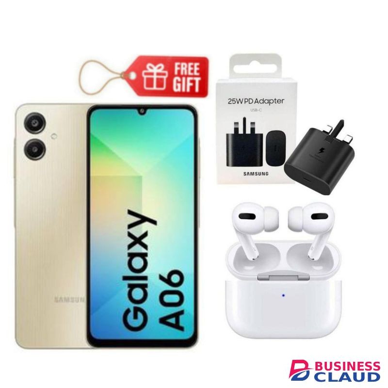 Samsung Galaxy A06, 6.7", 4GB ROM + 64GB ROM (Dual SIM), 5000mAh + Charging Adapter & Airpods