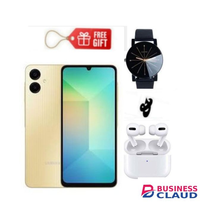 Samsung Galaxy A06, 6.7", 64GB + 4GB RAM (Dual SIM), 5000mAh Gold + Web Watch & Airpods