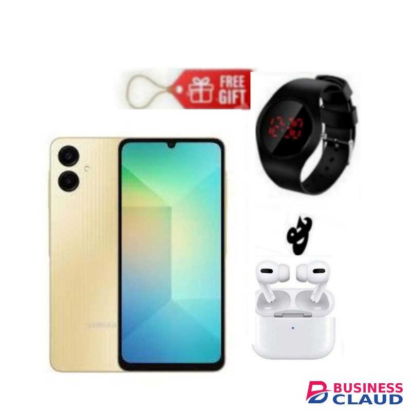 Samsung Galaxy A06, 6.7", 64GB + 4GB RAM (Dual SIM), 5000mAh Gold + Led Watch & Airpods