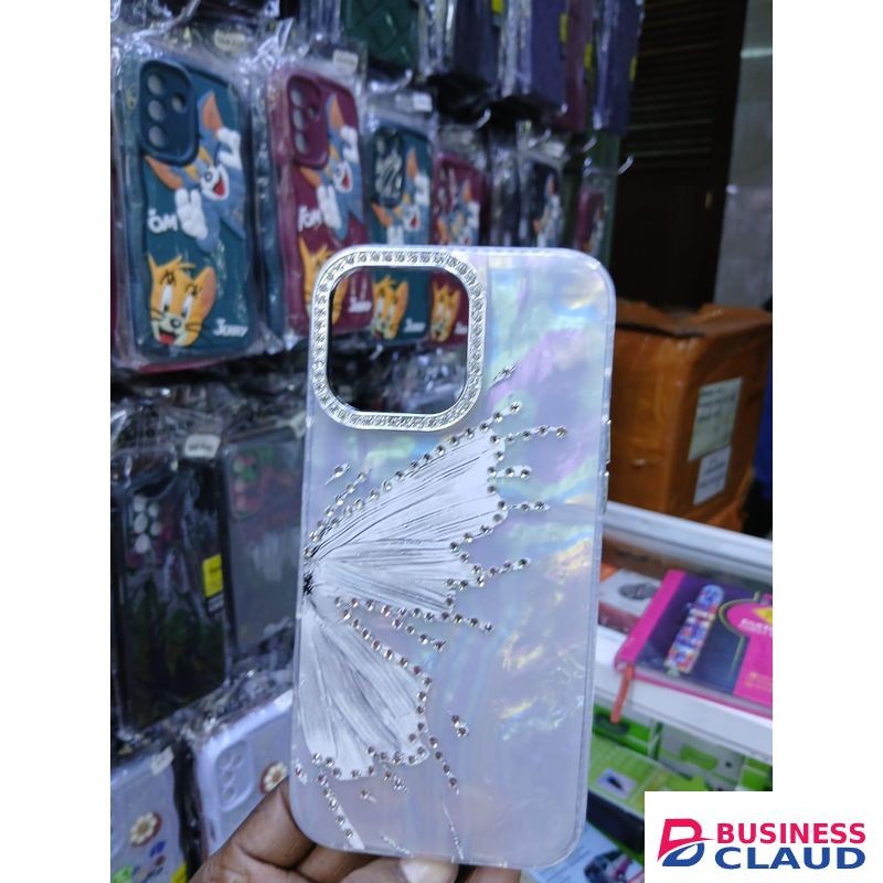Luxury Marble Butterfly Rhinestone Glitter Case for iPhone 12 – Modern Executive Clear Silicone Protective Cover – White Edition
