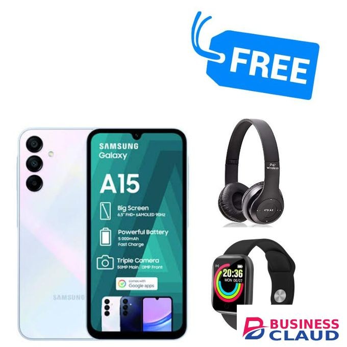 Samsung GALAXY A15,6.5" 4GB RAM/128GB ROM,FREE WATCH & HEADPHONES