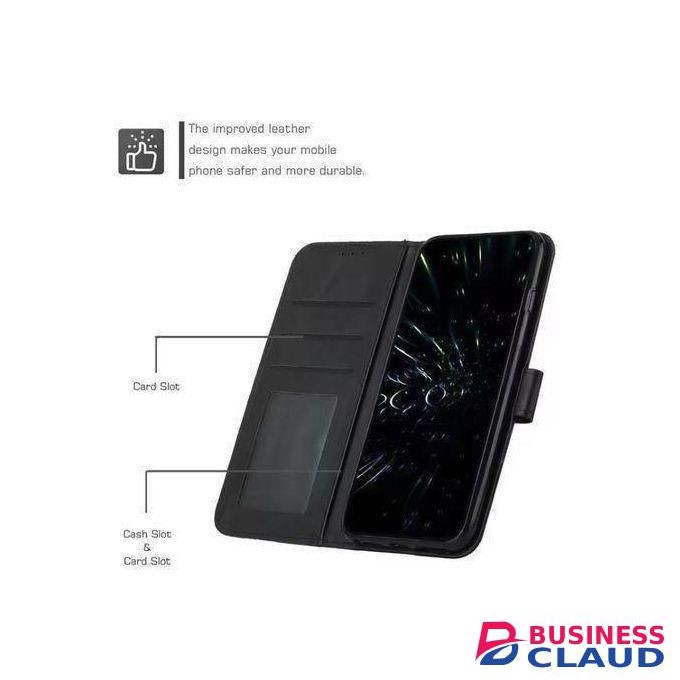 Richboss Premium Flip Wallet Leather Case for Infinix HOT 9 Play Stylish Book Cover with Card Slots and Full Protective Design - Classic Black Leather