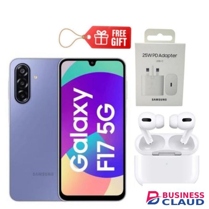 Samsung Galaxy F17 5G, 6.7", 128GB ROM + 4GB RAM (Dual SIM), 5000mAh, Violet + Charging Adapter & Airpods