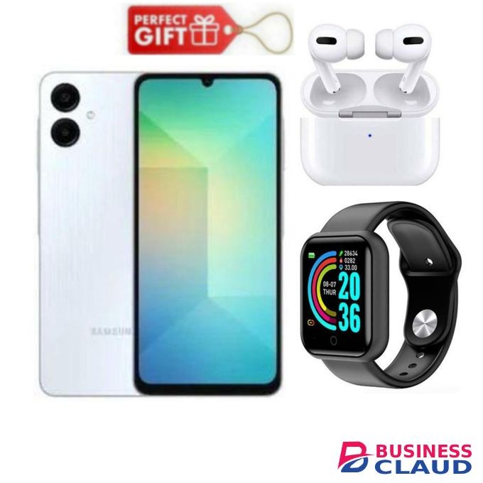 Samsung Galaxy A06, 6.7", 64GB ROM + 4GB RAM (Dual SIM), 5000mAh,Light Blue + Airpods & Smart Watch