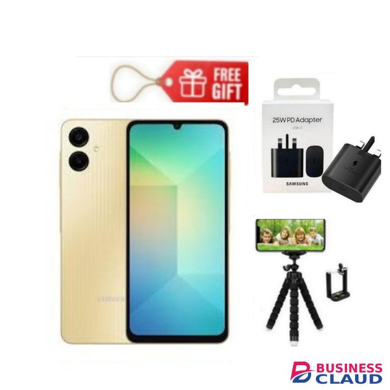 Samsung Galaxy A06, 6.7", 64GB + 4GB RAM (Dual SIM), 5000mAh Gold + Charging Adapter & Tripod Stand