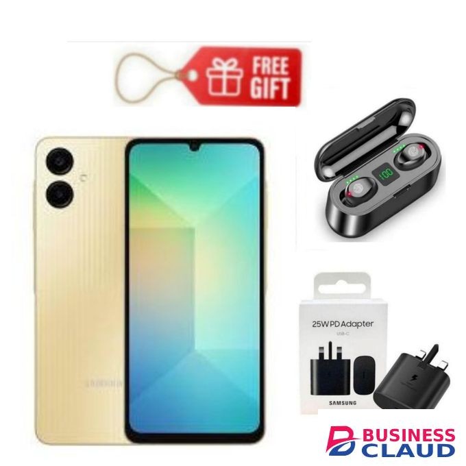 Samsung Galaxy A06, 6.7", 64GB + 4GB RAM (Dual SIM), 5000mAh Gold + F9 Earbuds & Charging Adapter