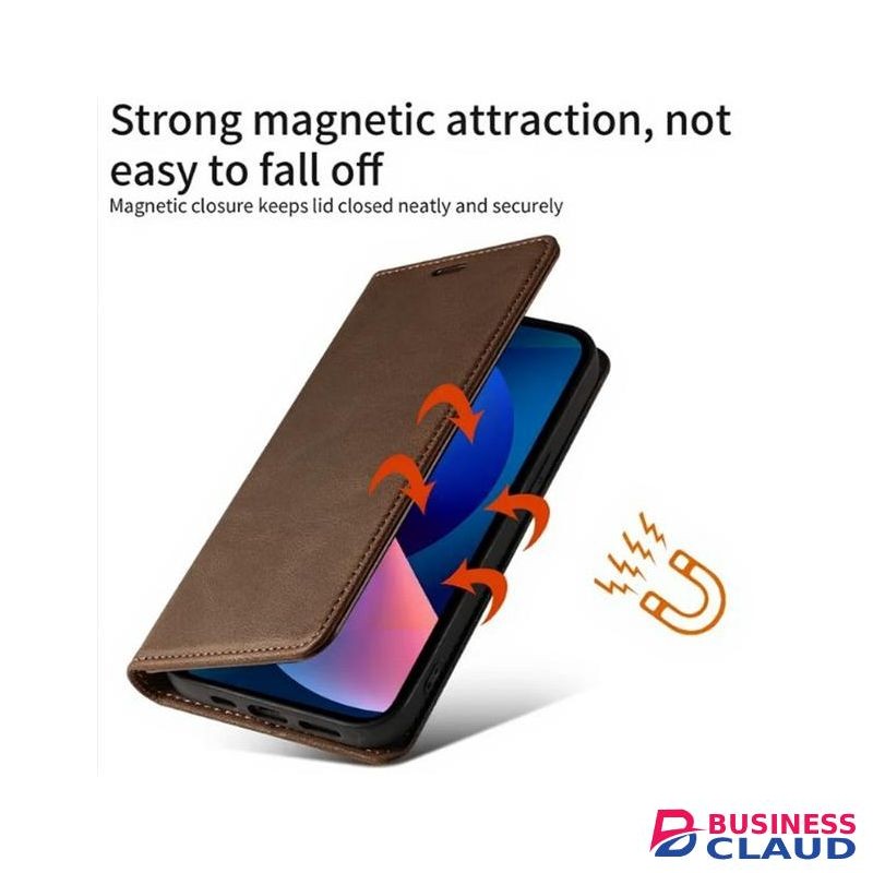 Infinix Hot 40i Premium Leather Flip Wallet Magnetic Cover Case – Brown, Card Slots, Kickstand, Shockproof, Magnetic Closure