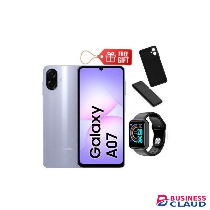 Samsung Galaxy A07, 6.7", 4GB RAM + 64GB RM (Dual SIM), 5000mAh, Light Violet + Smart Watch , Phone Cover & Power Bank,,