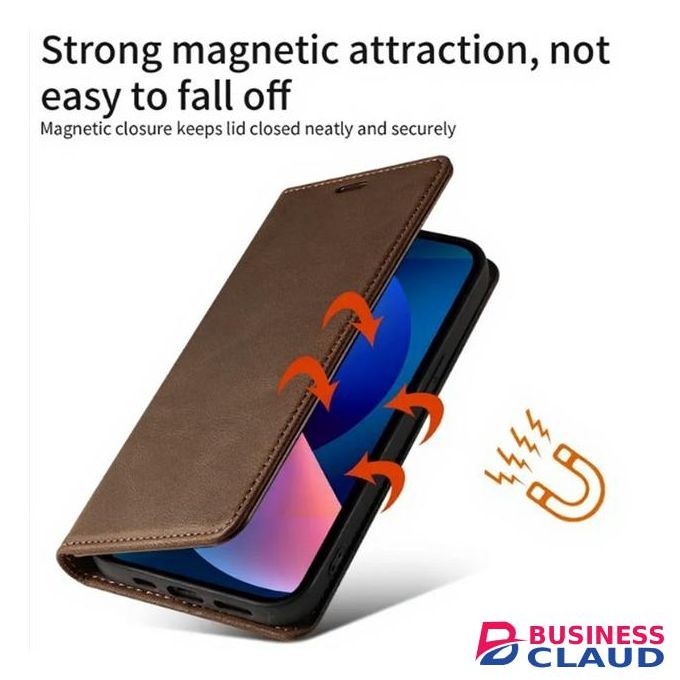 Infinix Hot 50 Pro Plus Luxury Premium Leather Flip Wallet Magnetic Cover Case – Brown, Card Slots, Kickstand, Shockproof, Magnetic Closure