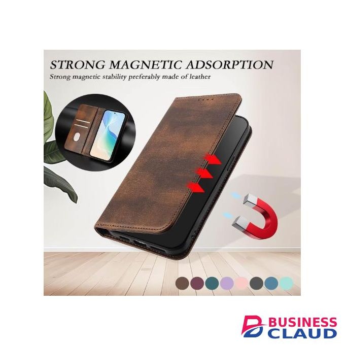 Infinix Hot 8 Luxury Leather Flip Wallet Magnetic Cover, Brown, Shockproof Protection, Kickstand Protection, Card Slots Protection, and Magnetic Closure Protection
