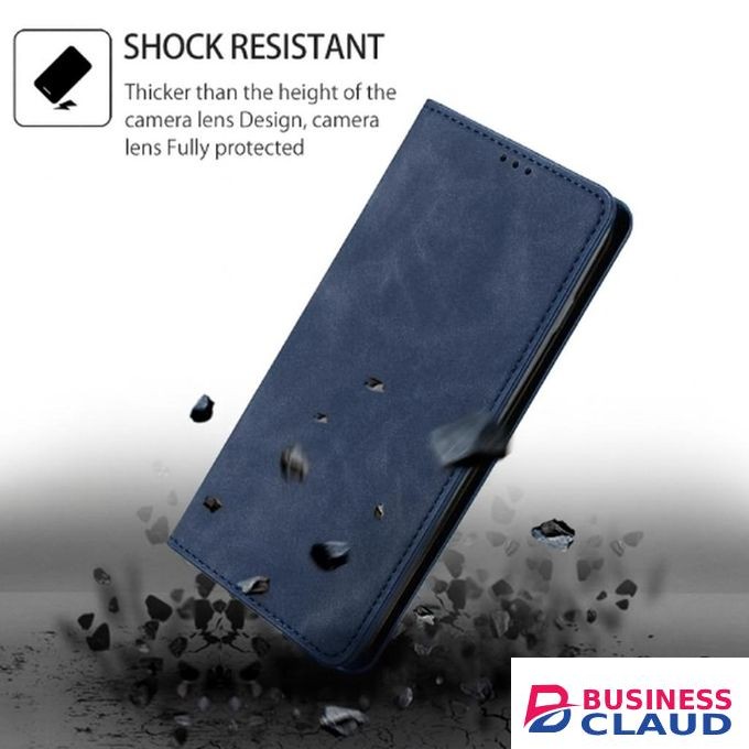 Infinix Hot 50i Luxury Premium Leather Flip Wallet Magnetic Cover Case – Blue, Card Slots, Kickstand, Shockproof, Magnetic Closure