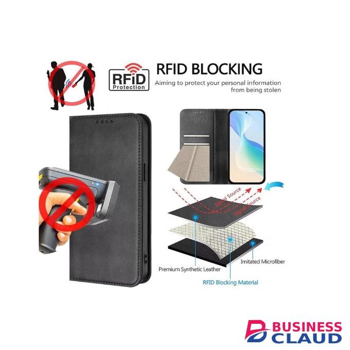 Infinix Hot 50 Pro Plus Luxury Leather Flip Wallet Magnetic Cover Case – Black, Shockproof, Kickstand, Card Slots, Magnetic Closure