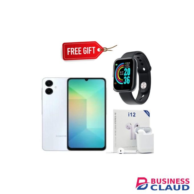 Samsung A06, 6.7'' Display, 4GB RAM + 64GB ROM (Dual Sim) 50MP Camera, 5000mAh - White+LEDwatch+Powerbank