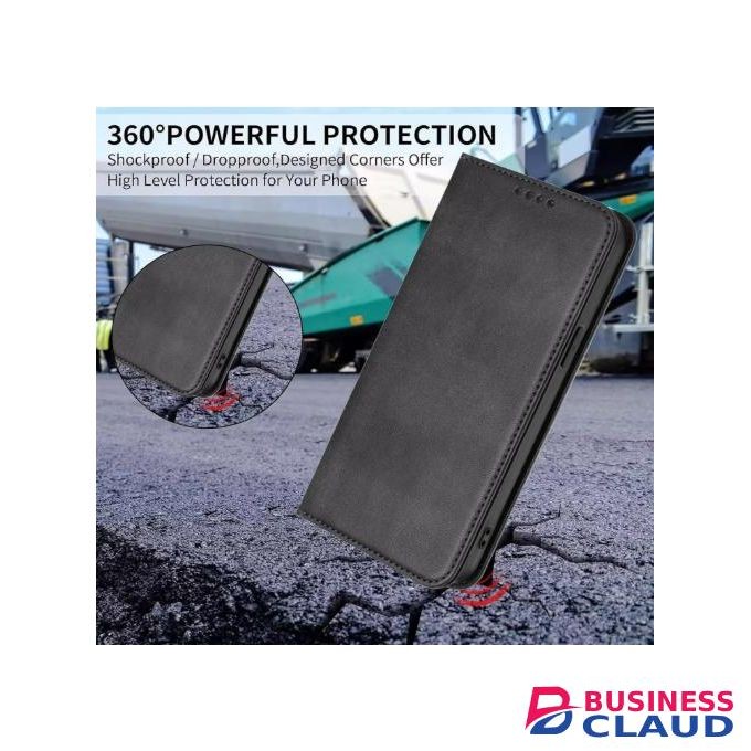 Infinix Hot 50i Luxury Leather Flip Wallet Magnetic Cover, Black, Shockproof Protection, Kickstand Protection, Card Slots Protection, and Magnetic Closure Protection