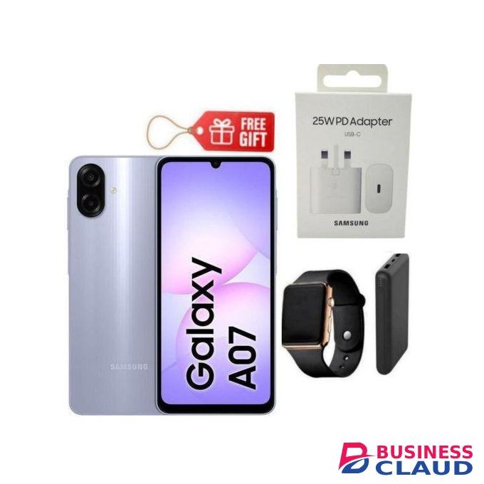 Samsung Galaxy A07, 6.7", 4GB RAM + 64GB RM (Dual SIM), 5000mAh, Light Violet + Travel Adapter , Led Watch & Power Bank