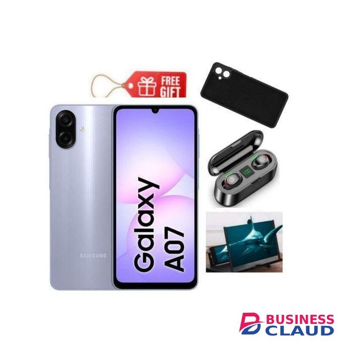 Samsung Galaxy A07, 6.7", 4GB RAM + 64GB RM (Dual SIM), 5000mAh, Light Violet + Magnifier ,Phone Cover & F9 Earbuds,,