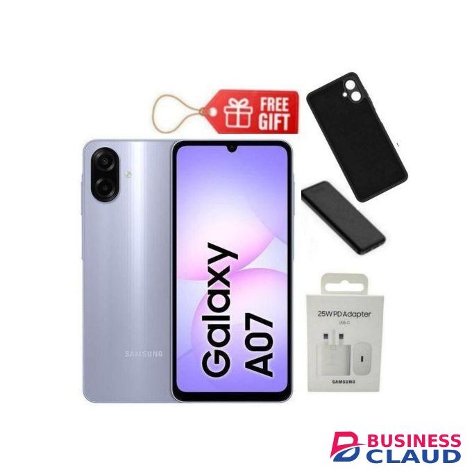 Samsung Galaxy A07, 6.7", 4GB RAM + 64GB RM (Dual SIM), 5000mAh, Light Violet + Travel Adapter, Phone Cover & Power Bank,,