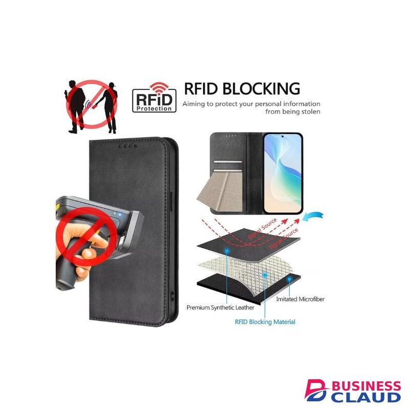 Infinix Hot 50 Pro Plus Luxury Leather Flip Wallet Magnetic Cover, Black, Shockproof Protection, Kickstand Protection, Card Slots Protection, and Magnetic Closure Protection