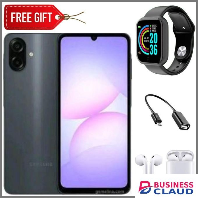 Samsung Galaxy A07, 6.7'' Display, 4GB RAM + 64GB ROM (Dual Sim) 50MP Camera, 5000mAh-Lightblue+Smartwatch+ Otg & Earpods