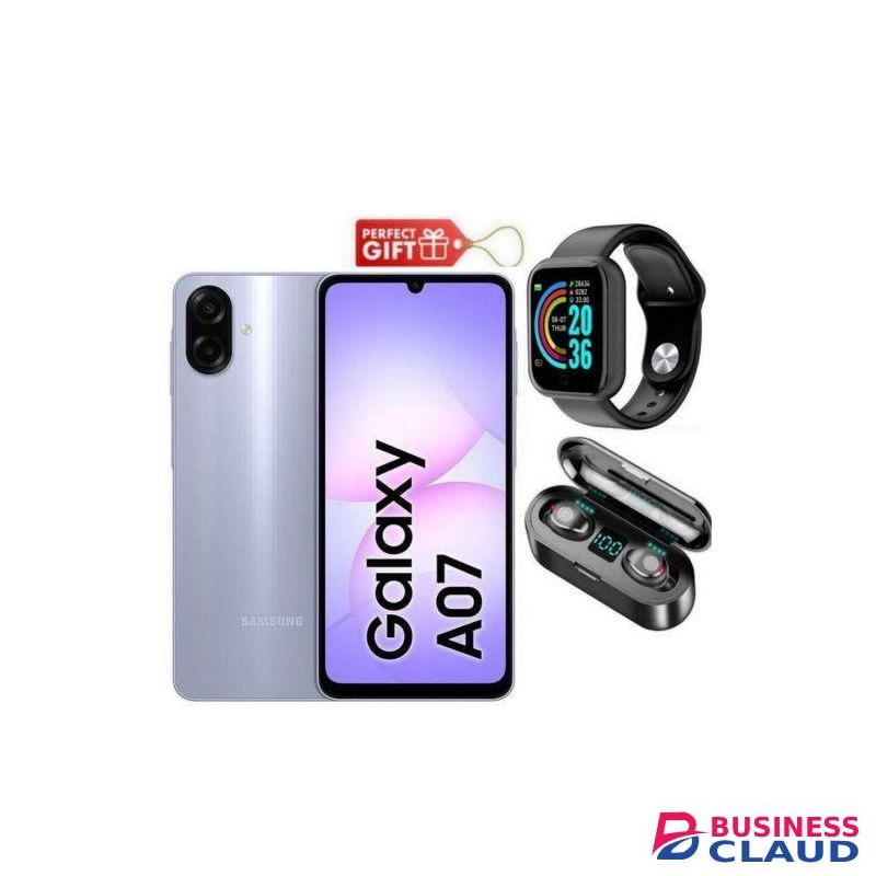 Samsung Galaxy A07, 6.7", 4GB RAM + 64GB RM (Dual SIM), 5000mAh, Light Violet + Smart Watch & F9 Earbuds
