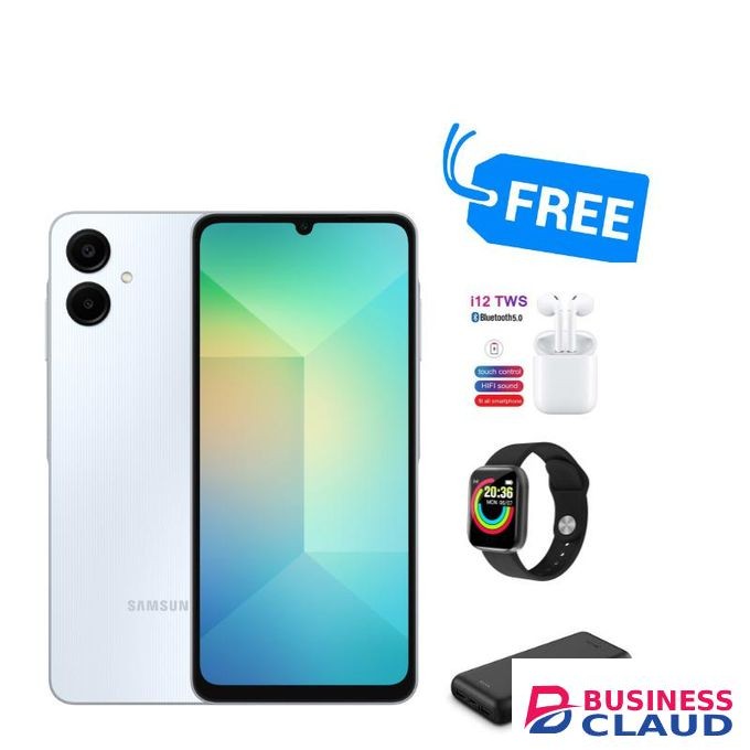 Samsung GALAXY A06,6.7 INCHES DISPLAY(4GB RAM +128GB ROM)5000MAH,50MP,BUDS,POWERBANK & SMART WATCH