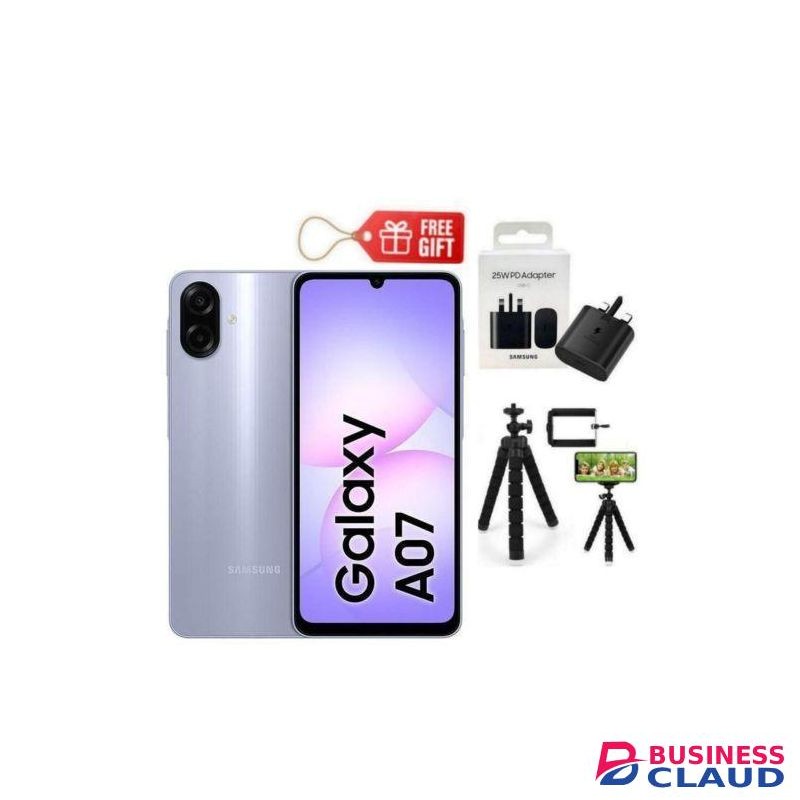 Samsung Galaxy A07, 6.7", 4GB RAM + 64GB RM (Dual SIM), 5000mAh, Light Violet + Travel Adapter & Tripod Stand,,