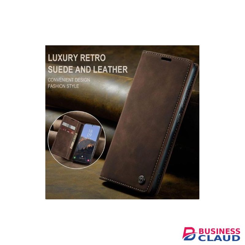 Infinix Hot 60 Retro Flip Wallet Suede Leather Cover Case, All-Round Protective Phone Case with Card Holder and Foldable Stand, Coffee Brown
