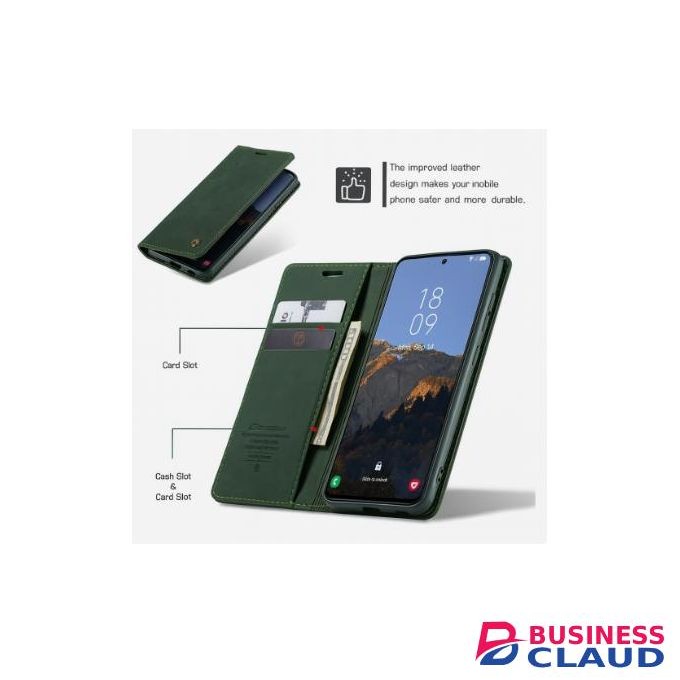 Infinix Hot 60 Retro Flip Wallet Suede Leather Cover Case, All-Round Protective Phone Case with Card Holder and Foldable Stand, Green