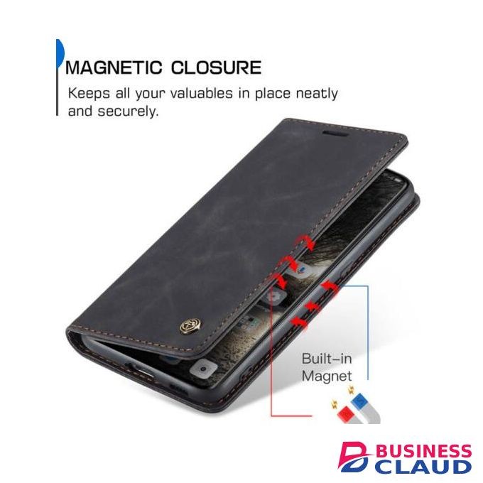 Infinix Hot 50 Pro Retro Flip Wallet Suede Leather Cover Case, All-Round Protective Phone Case with Card Holder and Foldable Stand, Black