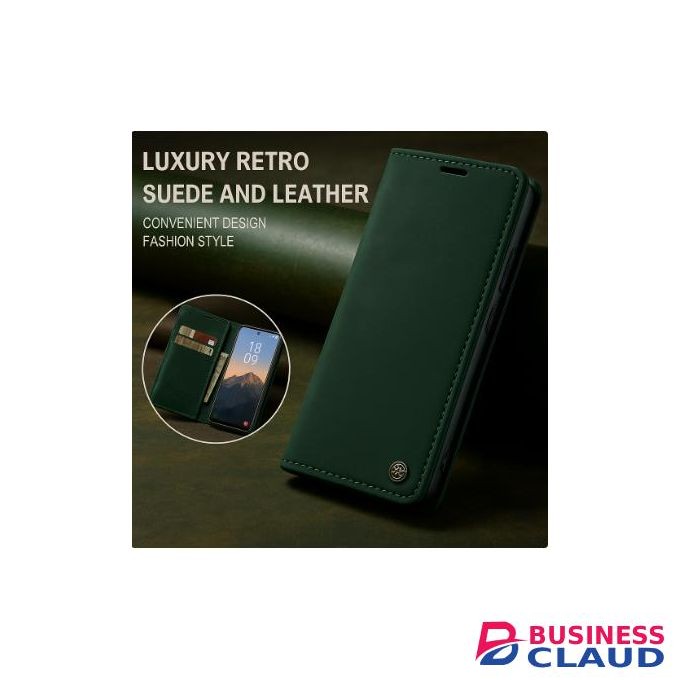 Infinix Hot 60 Pro Retro Flip Wallet Suede Leather Cover Case, All-Round Protective Phone Case with Card Holder and Foldable Stand, Green