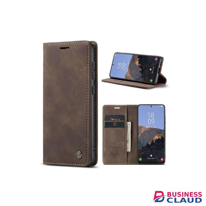 Infinix Hot 60 Pro Retro Flip Wallet Suede Leather Cover Case, All-Round Protective Phone Case with Card Holder and Foldable Stand, Coffee Brown
